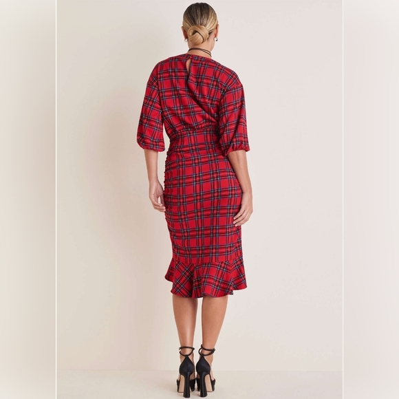 VENUS Ruffled Midi Dress - Racing Red Multi - Picture 3 of 6